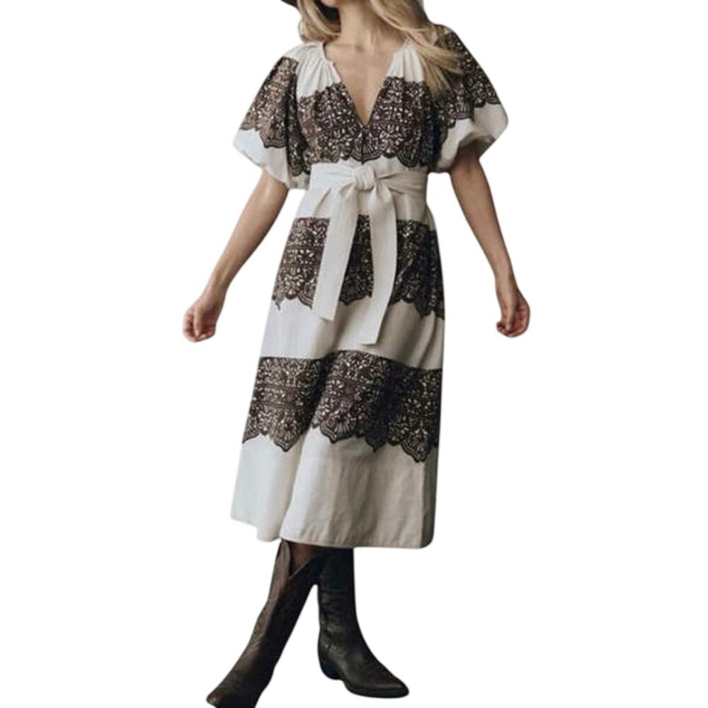 THE GREAT. Fairground Short-Sleeve Midi Dress  
Size O / P2P 20” New MSRP $495